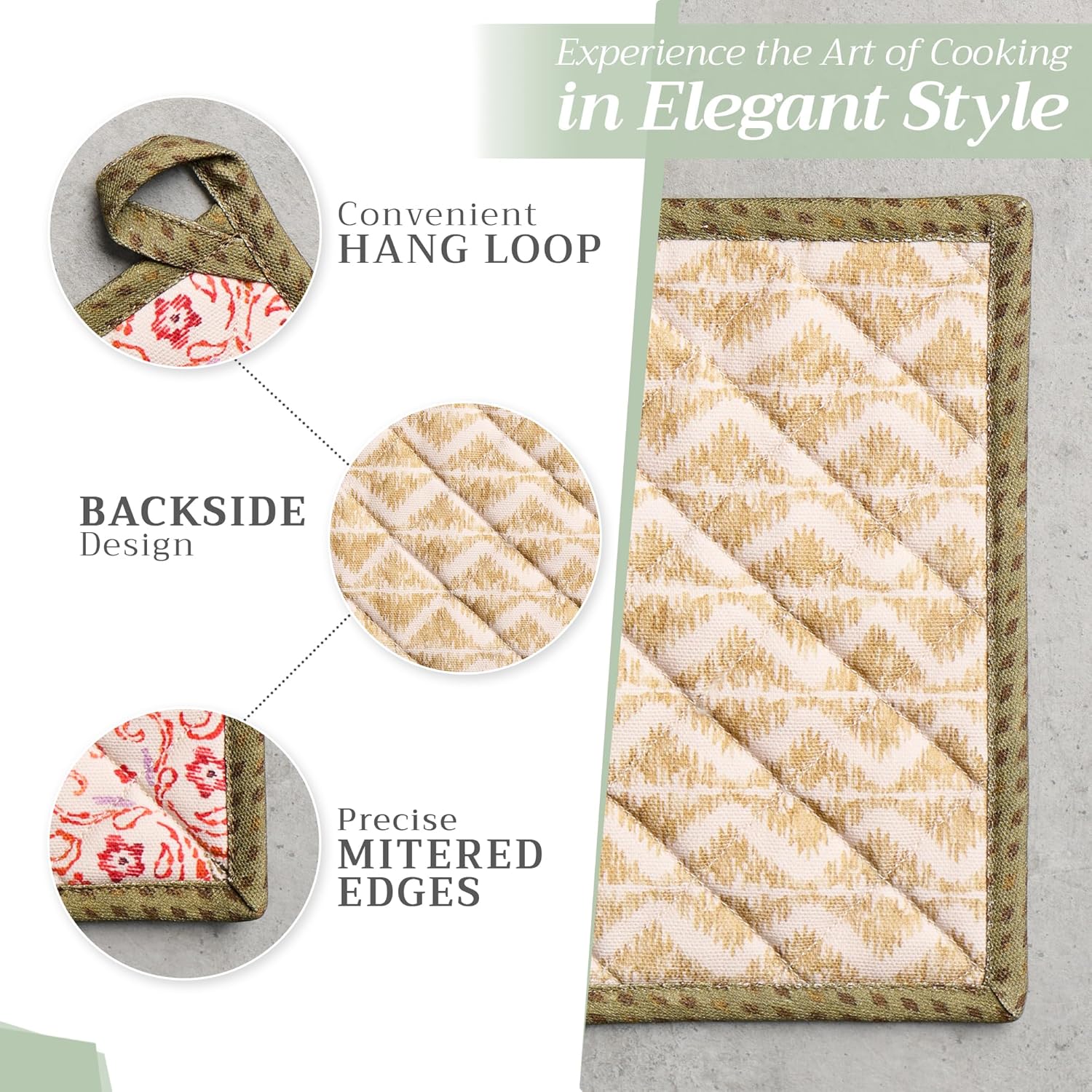 Maison d' Hermine Pot Holders Set 100% Cotton Heat Resistant Potholders 8" x 8" Hot Pads with Loop BBQ, Cooking, Baking, Grilling, Kitchen, Handling Hot Pans (Pack of 2, Damask)