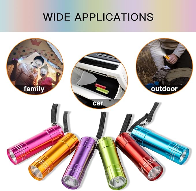 KunHe 6 Pack Party Favors Mini Small Led Aluminum Flashlight Bulk with Lanyard 3AAA Battery Included for Kids Flashlights for Camping Power Outage Emergency Night Reading