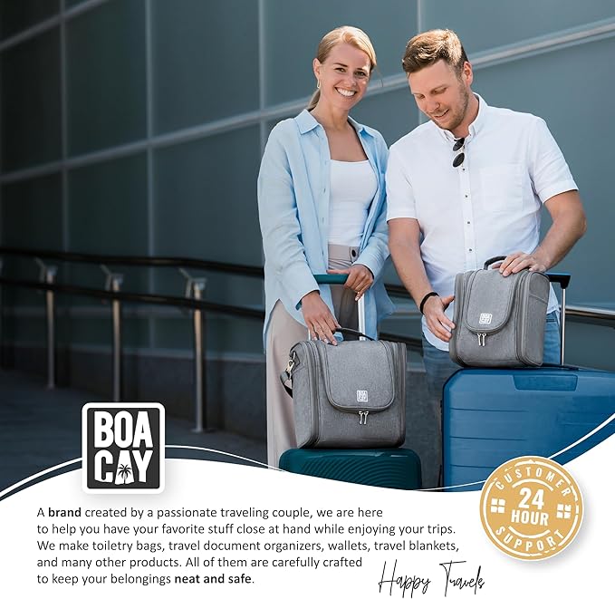 BOACAY Extra Large Hanging Travel Toiletry Bag for Women and Men, Makeup Bag, Bathroom & Shower Organizer Kit for Accessories, Cosmetics, Essentials