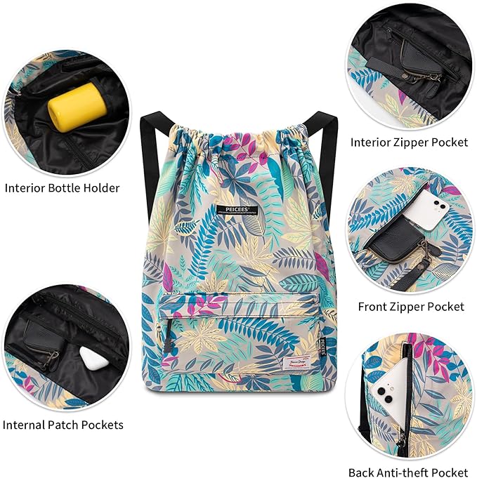 Peicees Waterproof Drawstring Sport Bag Lightweight Sackpack Backpack for Men and Women