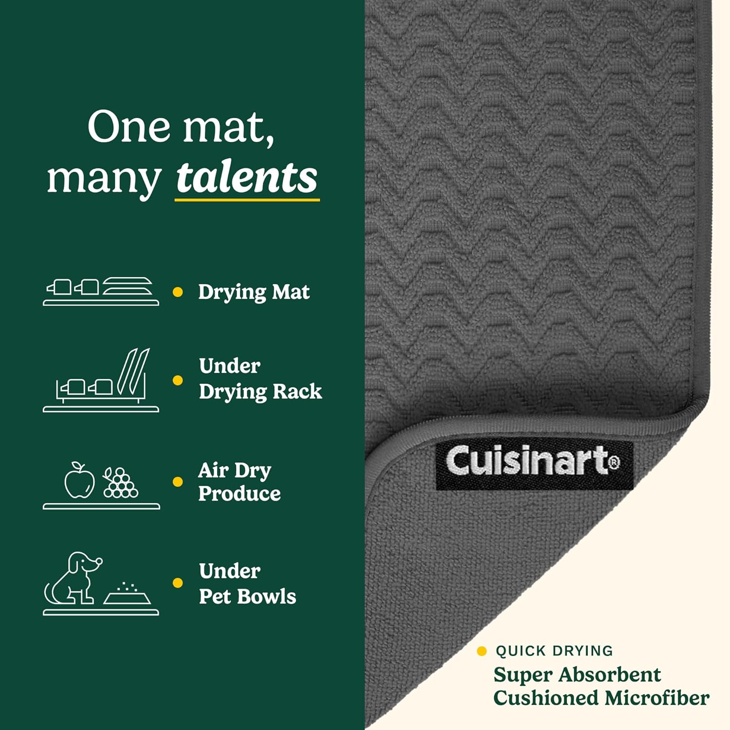 Cuisinart Dish Drying Mats for Kitchen Counter - (2) 18" x 24" Ultra Absorbent Dish Drying Mat XL - Foldable, Machine Washable, Fast Drying Dish Mat (Geostripe)