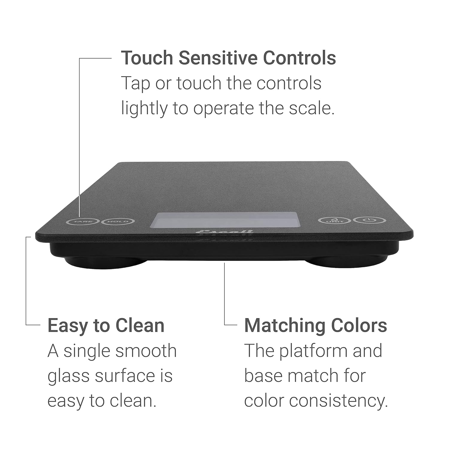 Escali Arti Glass Food Scale Digital Countertop Kitchen, Baking and Cooking Scale with Nutrition and Calorie Counter, 15-Pound Capacity, 9" x 6.5" x .75", Black