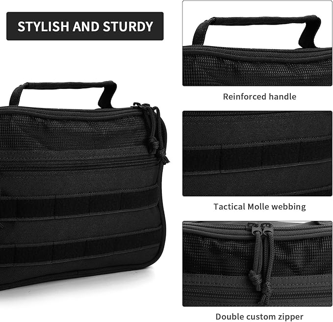 SUNRISING Tactical Toiletry Bag for Men - Hanging Travel Dopp Kit, Shaving Hygiene Organizer, Durable Bathroom Essentials for Short Trips & Camping Black