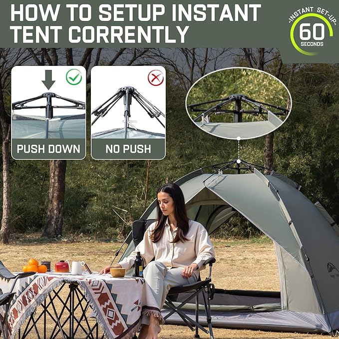 Happy Travel 1/2/3/4 Person Camping Tent, Instant Easy Pop Up Tents for Camping,Automatic Waterproof Family Camping Tent, Easy Set Up Tent,Portable Windproof Dome Tent for Camping Hiking & Traveling