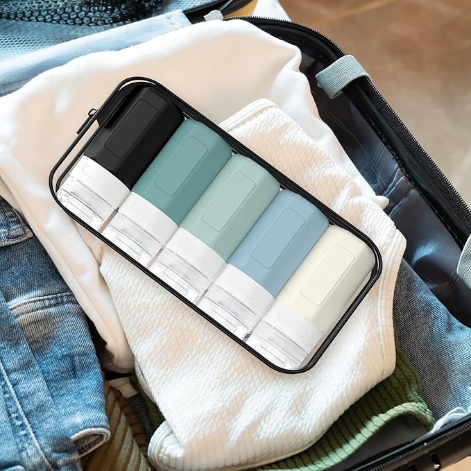 2 oz Travel Bottles, Small Size Containers, TSA Approved Silicone Toiletries Bottles, Shampoo and Conditioner Travel Kit for Women (Blue)