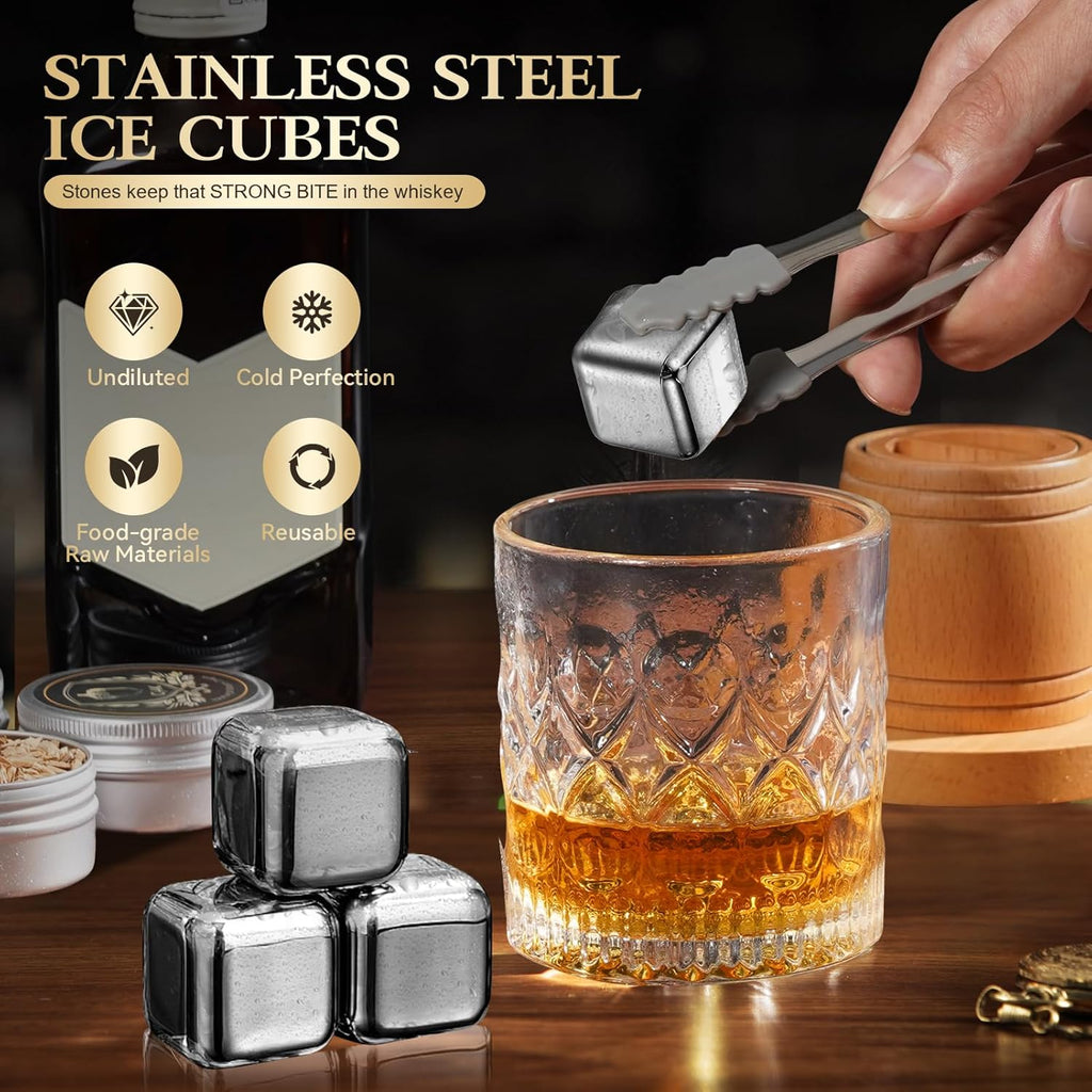 G GOOD GAIN Whiskey Smoker Kit with Torch - Old Fashioned Cocktail Smoker Kit with 6 Flavors Wood Chips | Drink Bourbon Infuser Set with 4 Stainless Steel Ice Stone for Men, Dad (No Fuel Included)