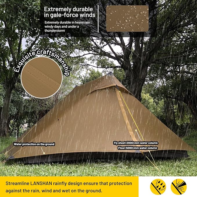 LANSHAN Ultralight Tent 3-Season Backpacking Tent for 1-Person or 2-Person Camping, Trekking, Kayaking, Climbing, Hiking