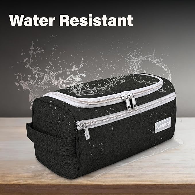 Pantheon Men's Toiletry Bag - Travel Toiletry Bag Wash Bag Hanging Dopp Kit Shaving Kit for Bathroom Shower - Mens Travel Bag Hanging Toiletry Organizer Toiletry Kit for Traveling (Black)