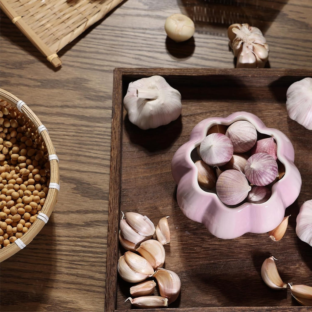 TOIVO Garlic Keeper for Counter，with Lid and Holes GarlicSaver,Garlic Holder Storage Container toKeep(purple)