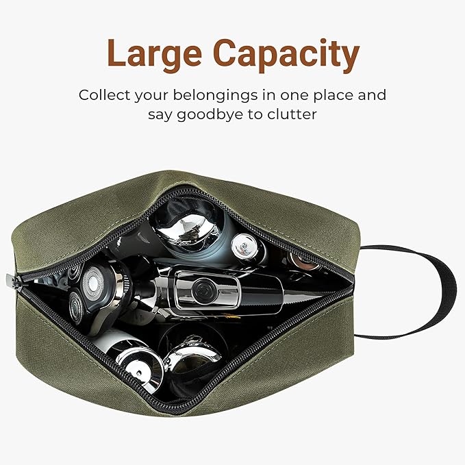 Elviros Travel Toiletry Bag for Women and Men, Lightweight Makeup Bag Hanging Dopp Kit with Shaving Compartment Cosmetic Organizer Small Tool Bag Travel Essentials, Army Green