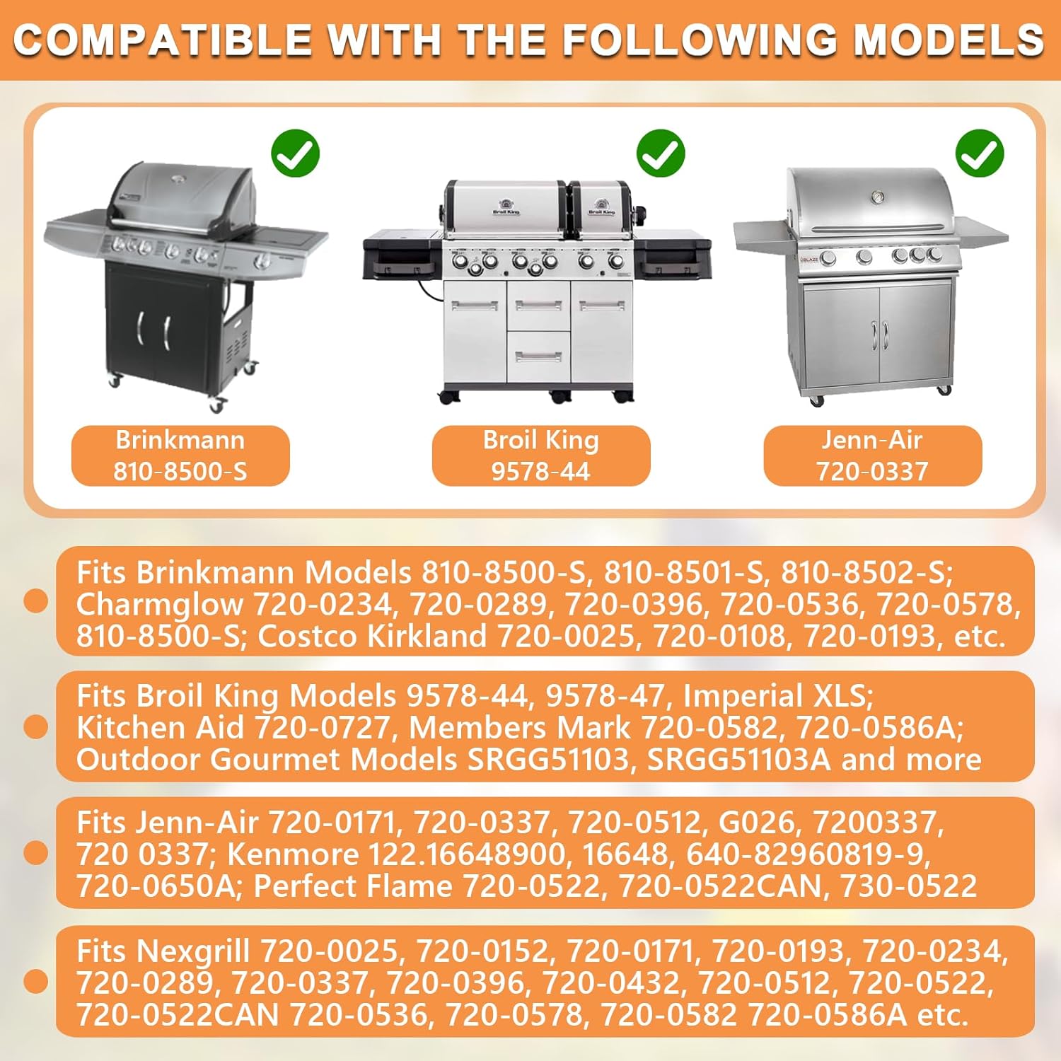 19 1/4" Grill Grates for Brinkmann Grill Replacement Parts 810-8500-S, 810-8501-S, 810-8502-S, Jenn Air 720-0337, 750-0142, Costco Kirkland 720-0432, Charmglow, Members Mark, Nexgrill, Ducane, 3PCS