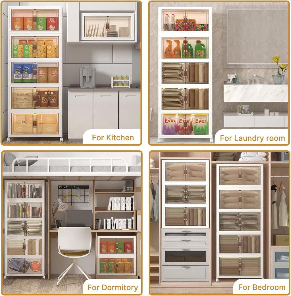 Extra Large Stackable Storage Bins with Lids and Wheels, Foldable Collapsible Closet Organizers,720QT-120QT/30GAL*6Pack Plastic Stackable Storage drawers for Bedroom Dorm