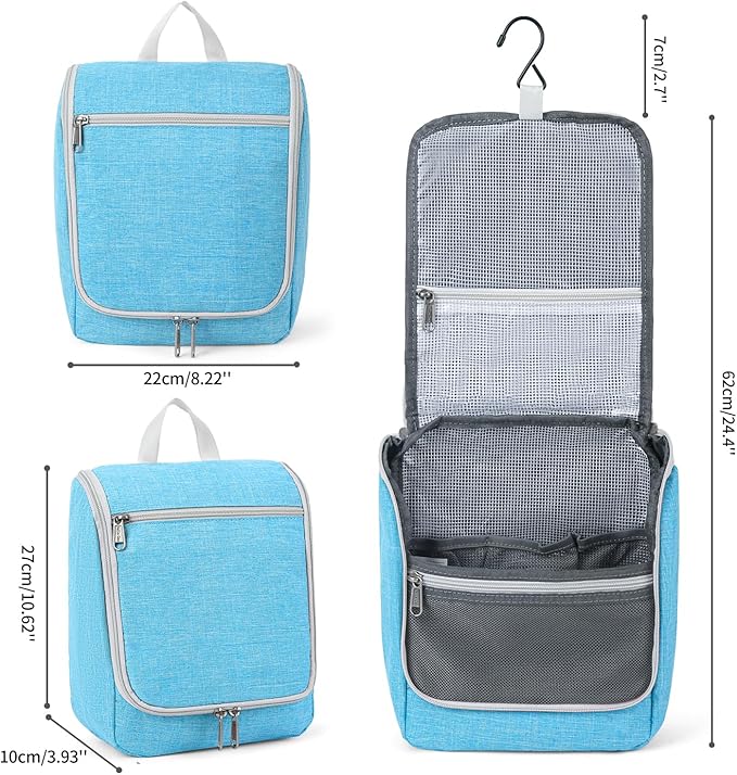 Della Gao Hanging Toiletry Bag for Men & Women, Portable Travel Cosmetic Makeup Bag Toiletries Organizer Kit, Water Resistant Bathroom Bag, Blue