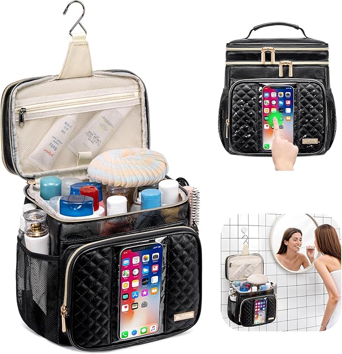 Large Leather Toiletry Bag for Women Men,Bathroom Bag,Water Resistant Portable Shower Caddy for College Dorm,Hanging Toiletry Bags for Traveling,Gym Camping Cruise Ship Travel Essentials Shower Bag