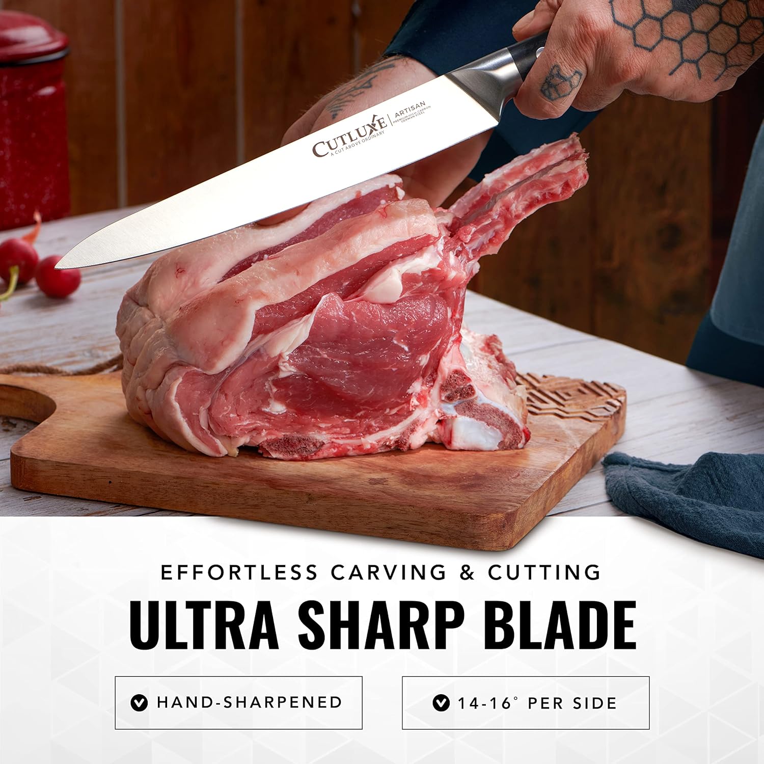 Cutluxe Turkey Carving Knife – 9" Carving Knife for Meat – Razor Sharp & Full Tang – High Carbon German Steel – Ergonomic Handle Design – Artisan Series