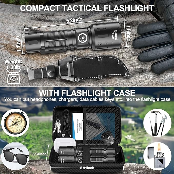 Rechargeable Flashlights 20,000 High Lumens, 1500M Long Throw Super Bright LED Small Powerful Tactical Flashlight with Memory Function, 6Modes Pocket Waterproof Flash Light for Camping,Emergency