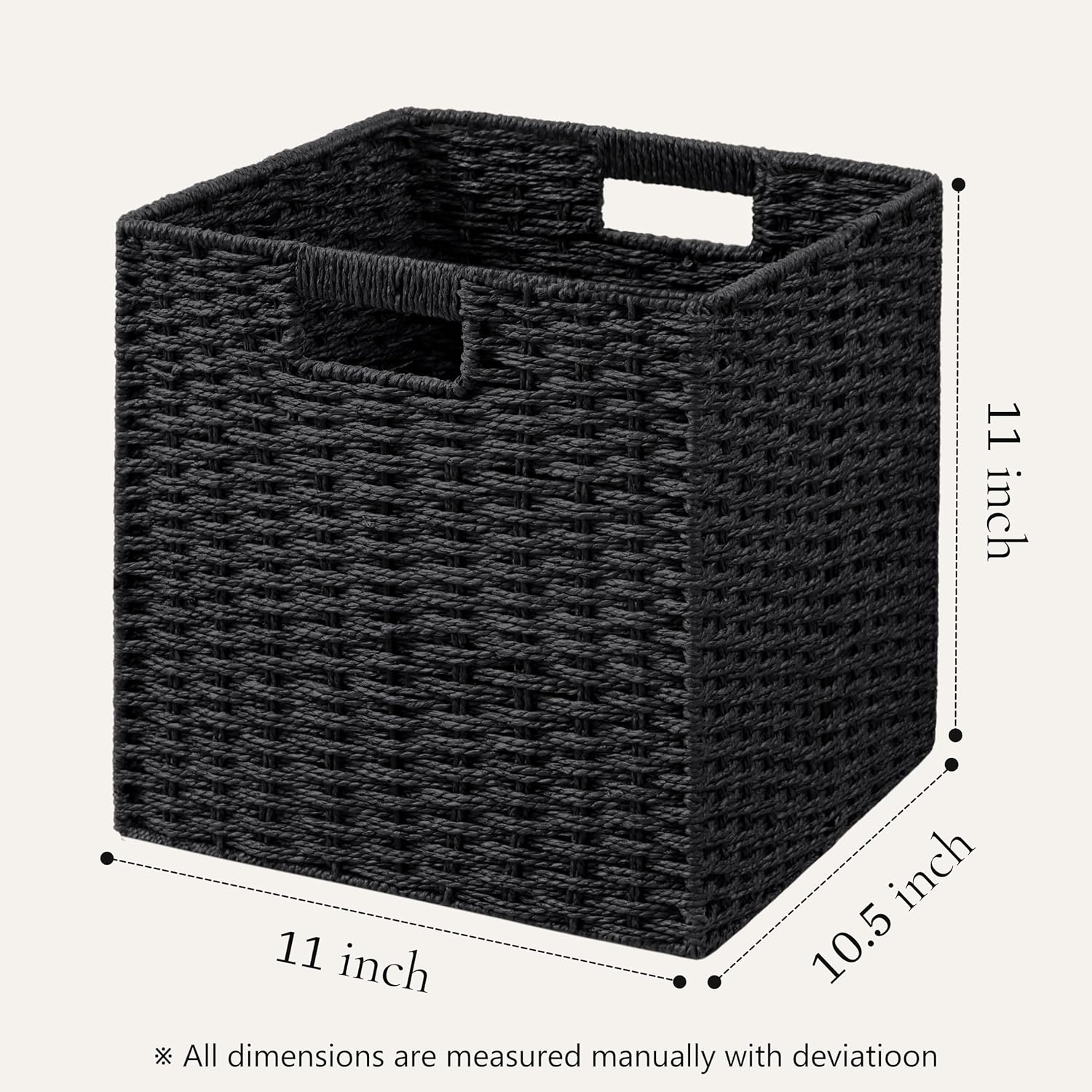 UBBCARE 3 Pack Wicker Basket, 11L×11H×10.5W inch Woven Paper Rope Storage Baskets for shelves, Foldable Cube Storage bin with Handle, Storage Basket for Organizing & Decor, Black
