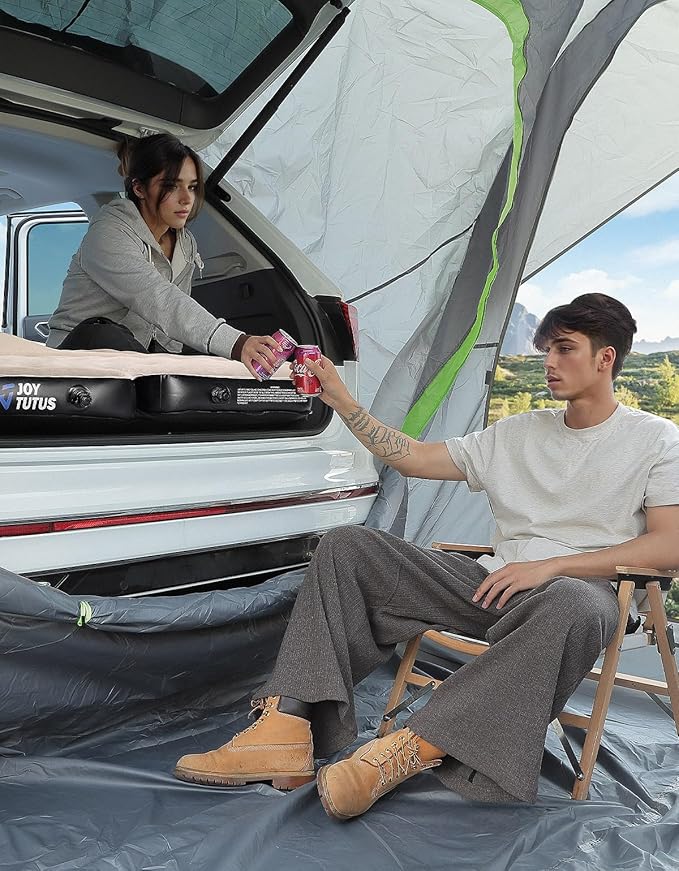 JOYTUTUS SUV Air Mattress Camping Bed,3.0 Thickened Flocking Car Camping Inflatable Mattress,Anti-Leakage,with 2 Pillows & Electric Pump Universal Car Bed for SUV Trunk and Rear Seat