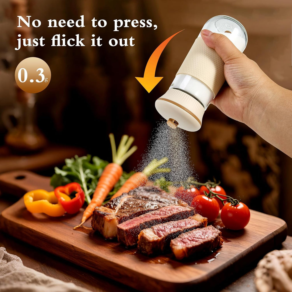 2-in-1 Salt Shaker, Glass Salt and Pepper Shakers Set for Kitchen, Salt and Pepper Containers with 1g Measuring Spoon, Farmhouse Cute Salt Pepper Shakers for Home Easy Filling, 1PCS