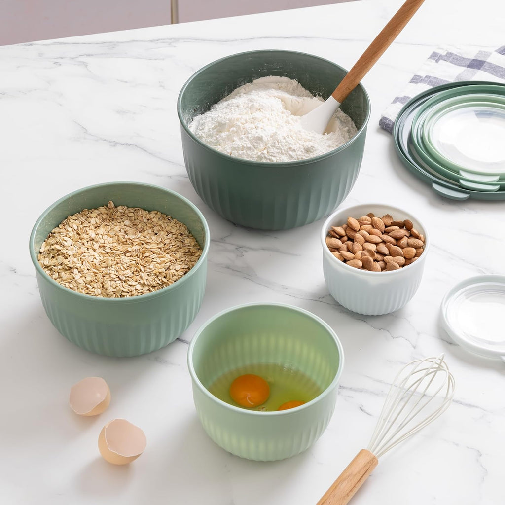 COOK WITH COLOR Prep Bowls with Lids- Wide and Deep Nesting Plastic Small Mixing Bowl Set with Lids, 8 Piece Set - Deep Bowls, Sage