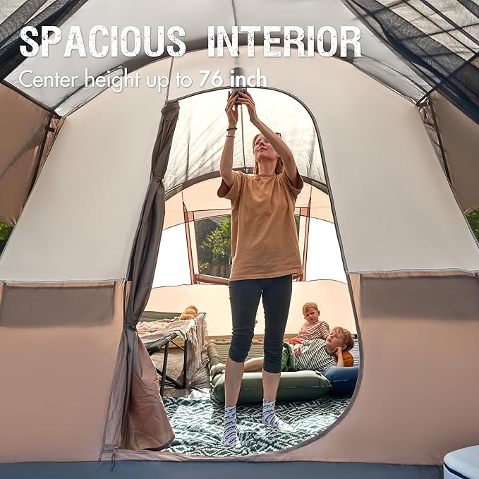 PORTAL 6/8/10 Person Family Camping Tent with Screen Room, Water Resistant Big Tunnel Tent with Rainfly, Large Family Tent for Outdoor Camping, Party