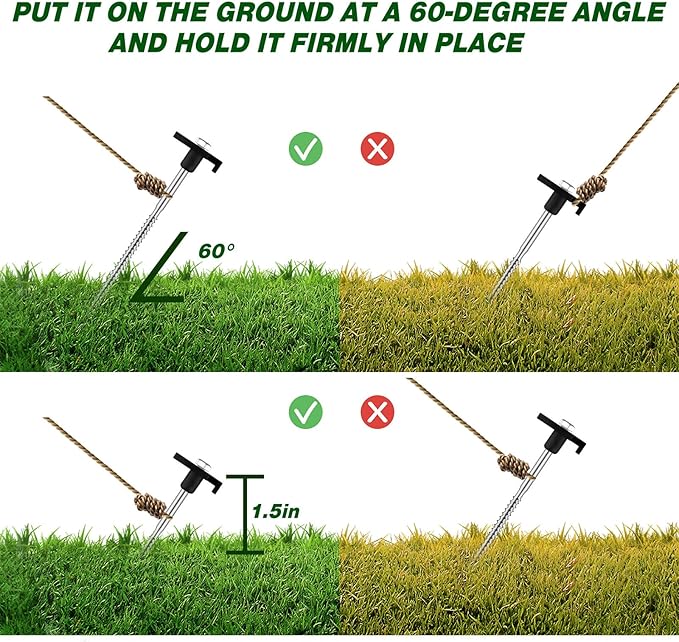 Tandefio 20 Pcs 8 Inch Screw in Tent Stakes Heavy Duty Drill in Ground Anchor Pegs Metal Stakes Screws Hex Pegs Drillable Camping Threaded Tent Spike with Hex Head Driver (Black)