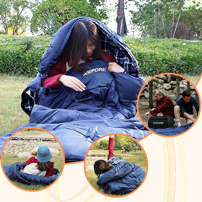 0 Degree Sleeping Bag 100% Cotton Flannel XXL Cold Weather Winter Oversized Sleeping Bag for Adults Camping Zero Degree Big and Tall with Compression Sack