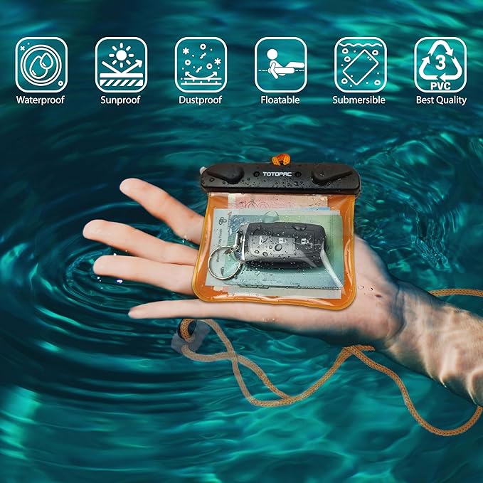 2Pack Waterproof Car Key FOB Case Floating Wallet Pouch for Remote Keys ID Credit Card Cash Money Submersible Dry Bag Holder (2, Orange + Orange)