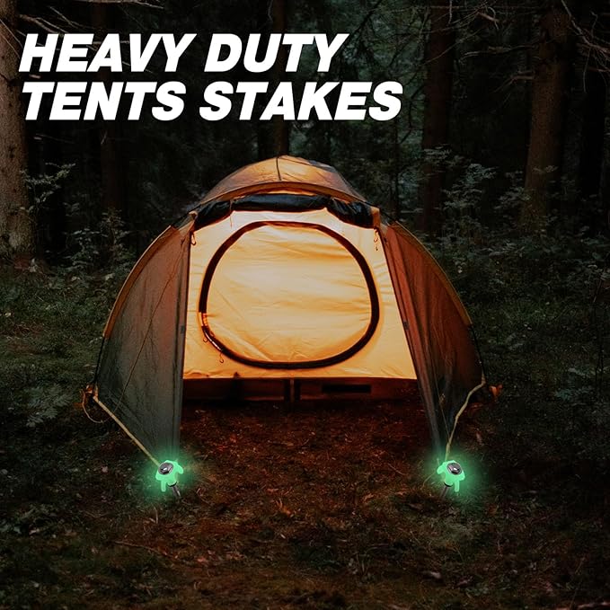 20 Pcs 8" Screw in Tent Stakes Heavy Duty Tent Stakes Drillable Ground Anchors Screw Metal Tent Pegs Threaded Tent Spikes with Head Driver for Swing Inflatable Decor (Illuminant White)