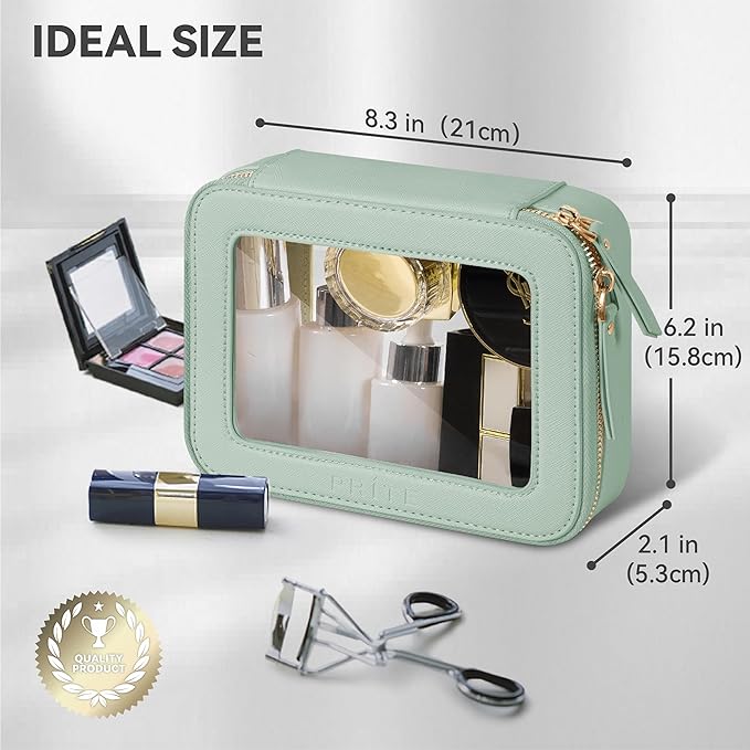 Prite Clear Makeup Bag Cosmetic Organizer Case Waterproof Travel Toiletry Bag Skincare Pouch with Golden Zipper(Green)