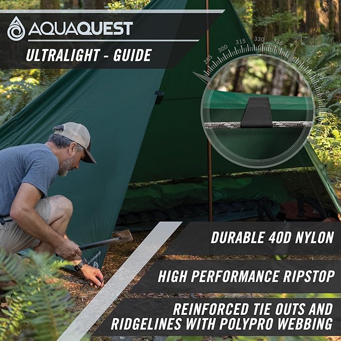 AquaQuest Guide Camping Tarp - Ultralight Tent Cover or Rain Fly - Waterproof Camping Gear Must Haves for Hiking, Hammock, Bivy & Survival