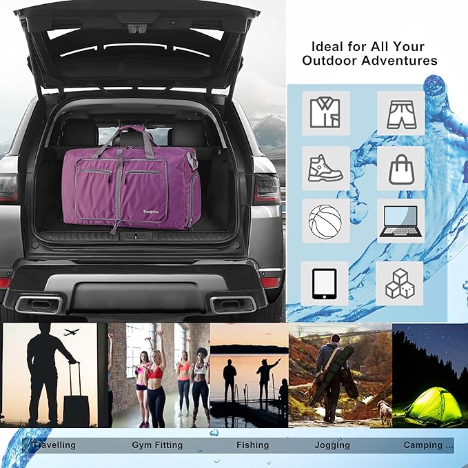 Woogwin Travel Duffel Bag Large Foldable Waterproof Overnight Bag for Beach Swim Bags Pool Sports Gym