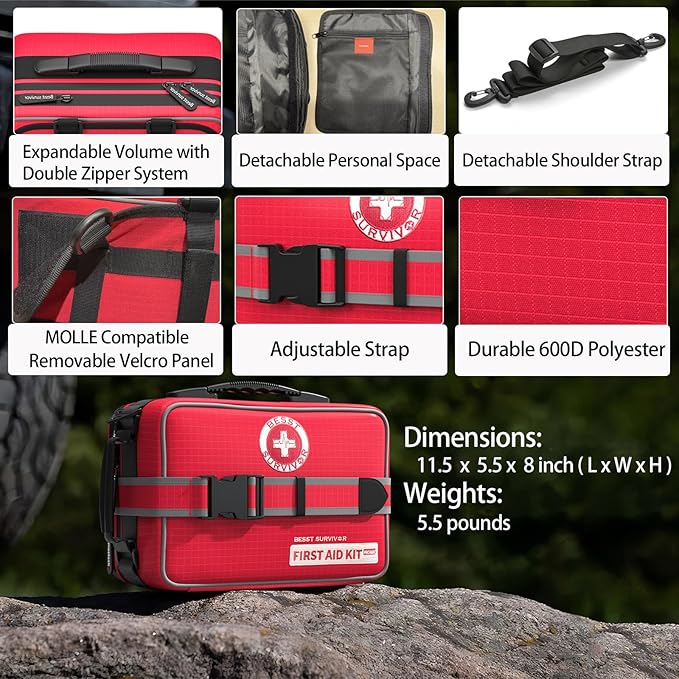 Upgrade Comprehensive Premium First Aid Kit, Labeled Compartments Trauma Kits with Shoulder Strap, Large Emergencies Medical Kits for Home, Truck, Camping, Sports, Outdoor Emergencies -401 Piece Set