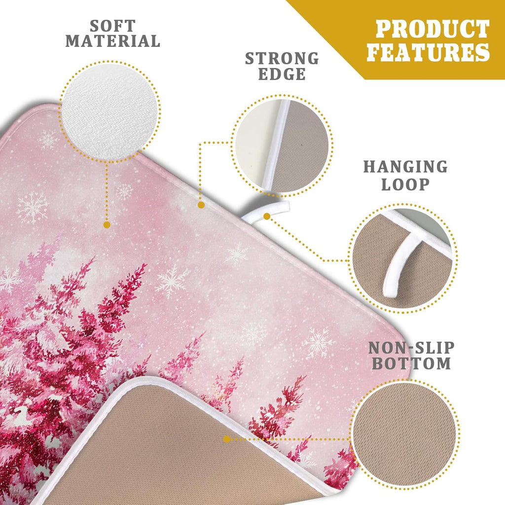 Pink Winter Dish Drying Mat Forest Washable Drying Matt Kitchen Counter Absorbent Coffee Mat for Women