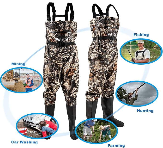 Night Cat Fishing Waders for Men Women Waterproof Hunting Chest Wader with Bootfoot Belt Breathable Lightweight Size 6 to 14