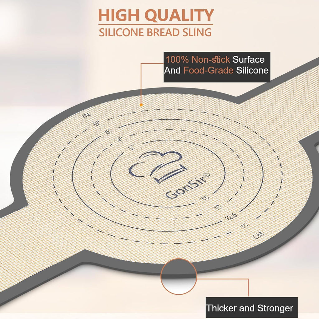 Sourdough Silicone Bread Sling, Non-Stick & Easy Clean Dutch Oven Baking Mat with Longer Handles, Silicone Baking Sling to Transfer SourDough Easily, Reusable Bread Mat Set with Storage Bracelet