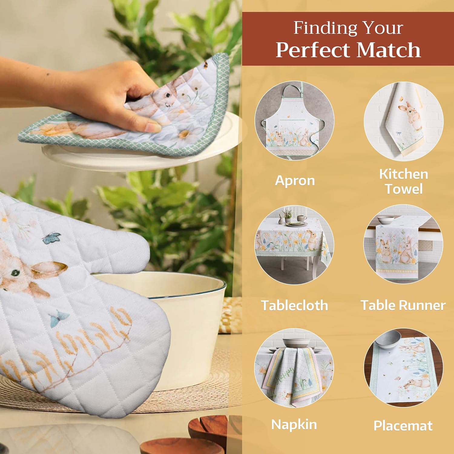 Maison d' Hermine Pot Holders Set 100% Cotton Heat Resistant Potholders 8" x 8" Hot Pads with Loop BBQ, Cooking, Baking, Grilling, Kitchen, Handling Hot Pans Spring/Summer (Pack of 2, Easter Dew)