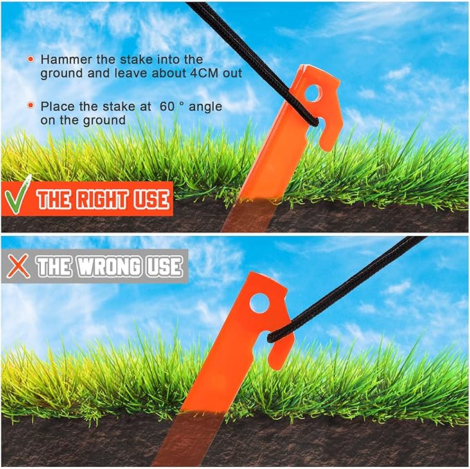 Deekin Plastic Tent Stakes 9 Inch Heavy Duty Tent Pegs Spike Hook Stakes for Summer Beach Garden Decorations Camping Outdoor Lawn Tarp