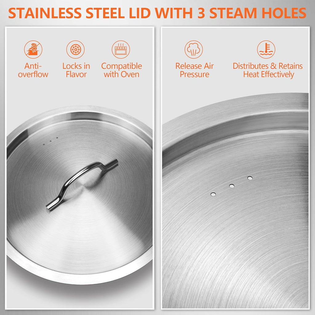 100 Quart Stainless Steel Stock Pot with Lid – Giant Heavy Duty Cooking Pot for Soup, Stew, Crawfish – Commercial Grade, Induction Compatible – Ideal for Catering & Bulk Cooking