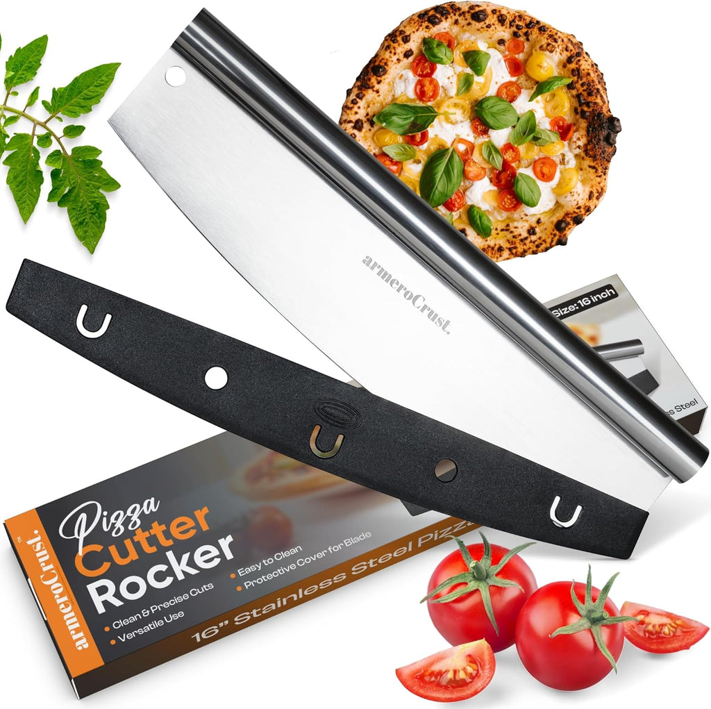 16 Inch Pizza Cutter Rocker Blade - Easy Slicing - Premium Finish Pizza Slicer with Time Saving Pizza Cutter Rocker Design