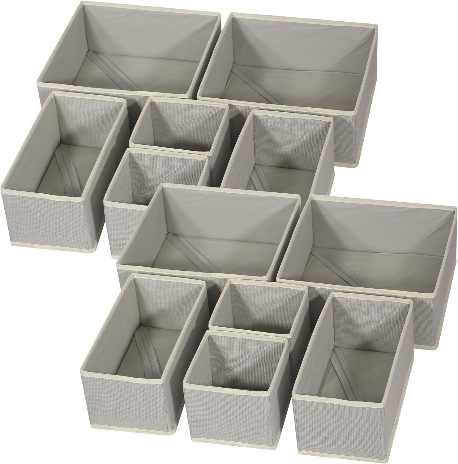 DIOMMELL 12 Pack Foldable Cloth Storage Box Closet Dresser Drawer Organizer Fabric Baskets Bins Containers Divider for Baby Clothes Underwear Bras Socks Lingerie Clothing,Grey 444