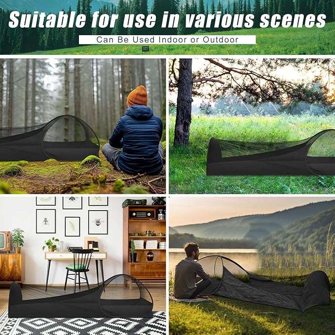 2 Pack 82.6 Inch Single Person Pop up Tent, 1 Person Foldable Mosquito Net Tent with Storage Bag for Outdoor Trips Camping