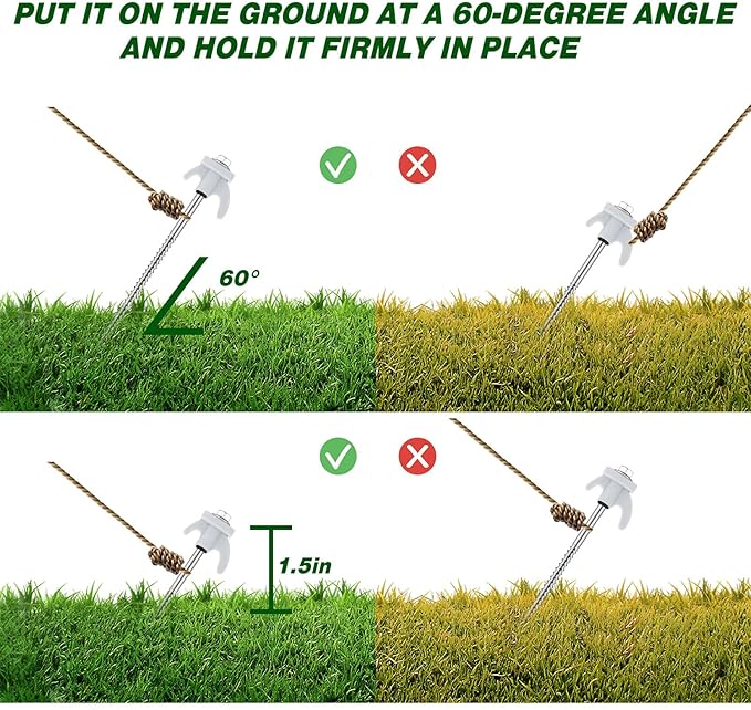 20 Pcs 8" Screw in Tent Stakes Heavy Duty Tent Stakes Drillable Ground Anchors Screw Metal Tent Pegs Threaded Tent Spikes with Head Driver for Swing Inflatable Decor (White)