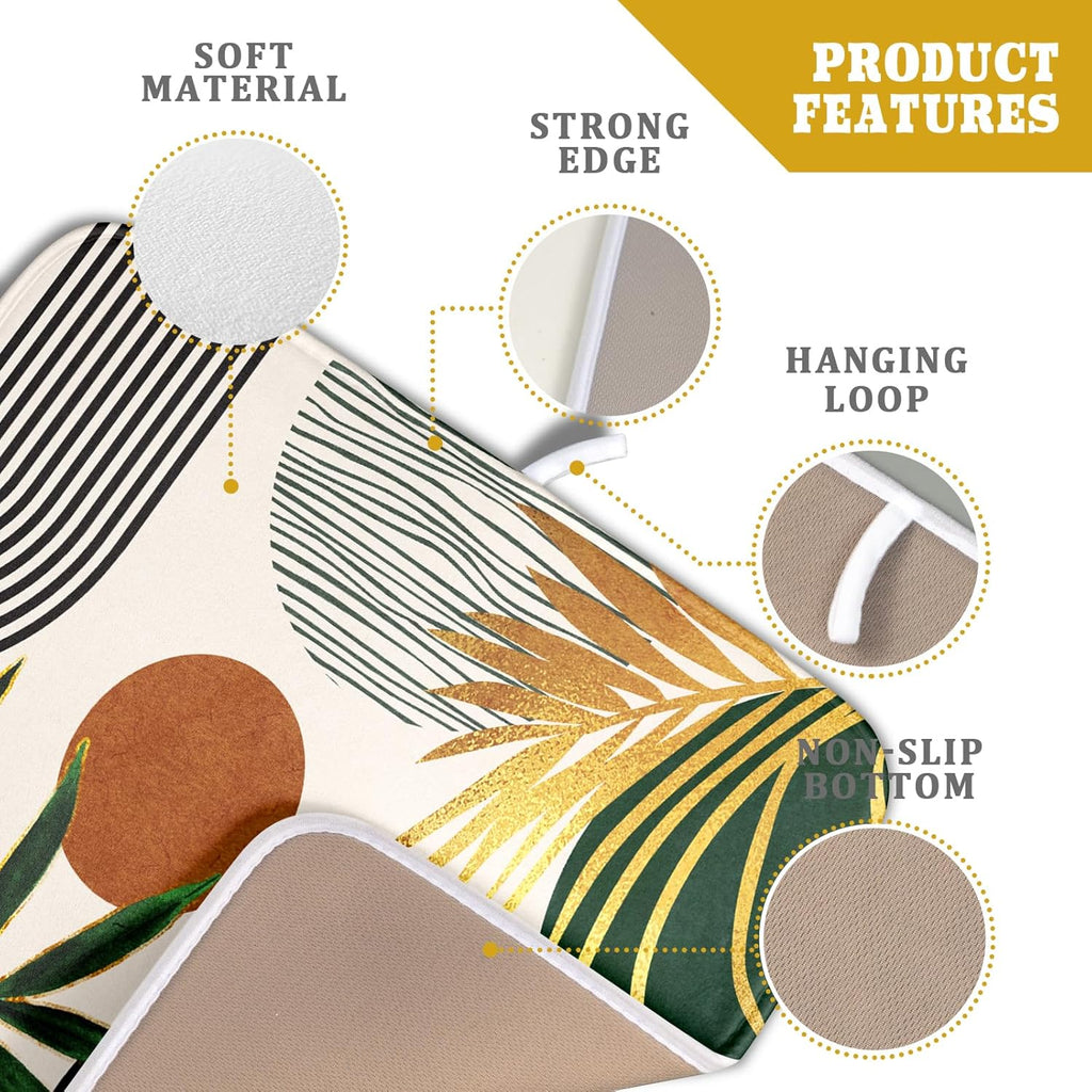 Boho Leaves Dish Drying Mat 16x18 inch Mid Century Absorbent Drainer Rack Mats Fast Dry Bottles Dish Dry Pad Protector Kitchen Accessories