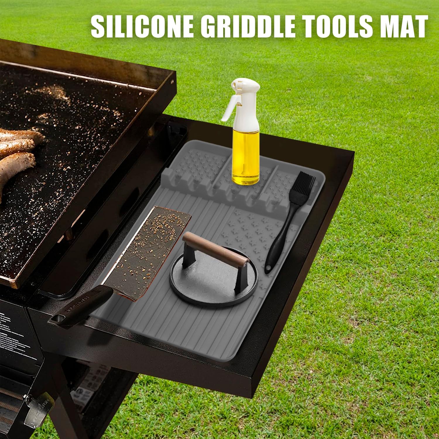 2 PCS Silicone Griddle Tools Mat for Blackstone,Grill BBQ Caddy Utensils Holder for Kitchen,Cooking & Countertop,Large Spatula Mat with Drip Pad,Griddle Accessories for Blackstone (Grey-2)