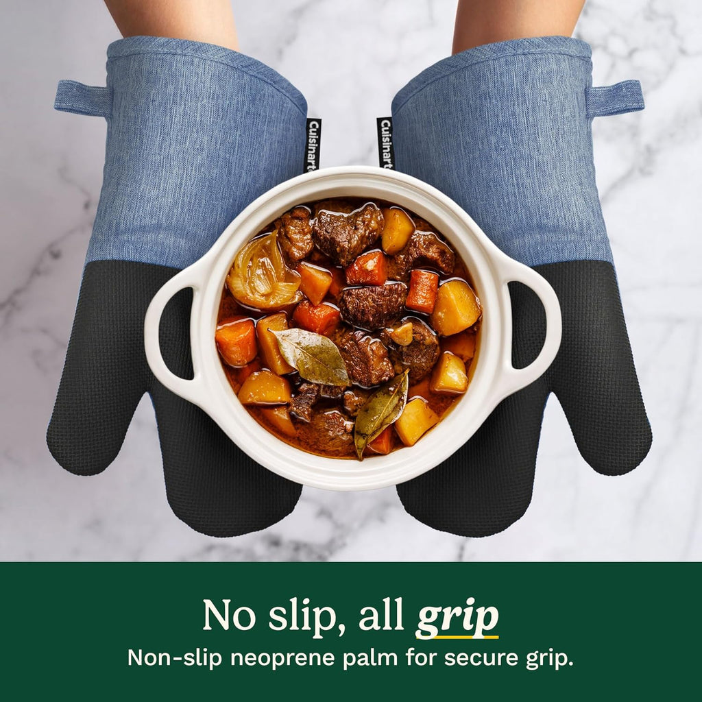 Cuisinart Kitchen Oven Mitts – Heat-Resistant Kitchen Mitts for Oven with Non-Slip Neoprene Palm, Long Cuff, and Cotton Filling – Durable Oven Gloves for Cooking, Baking, & Grilling (Chambray)