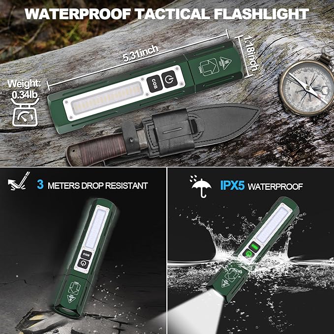 Rechargeable Flashlights High Lumens - 20,000LM Super Bright Small Pocket Magnetic Flashlight, 8 Modes LED Tactical Flash Light, Dual Button Powerful Flashlight for Camping (2, Hunter Green)