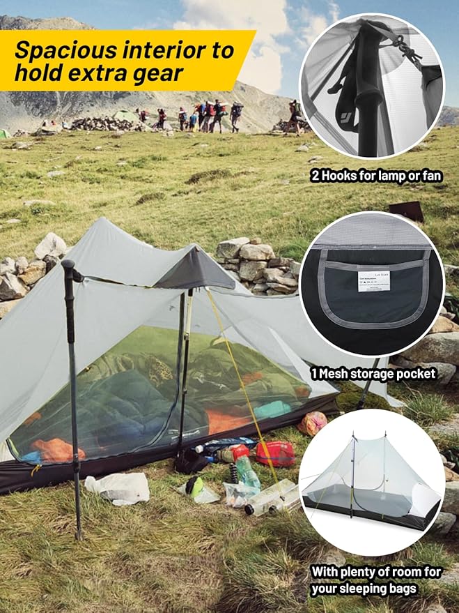 LANSHAN Ultralight Tent 3-Season Backpacking Tent for 1-Person or 2-Person Camping, Trekking, Kayaking, Climbing, Hiking