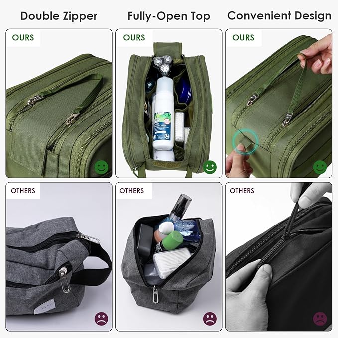 TACTICISM Toiletry Bag for Men - Extra Large Dry Wet Separate Travel Shaving Bag, Tactical Molle Dopp Kit for Men, Water-Resistant Mens Toiletry Bag for Travel, Green