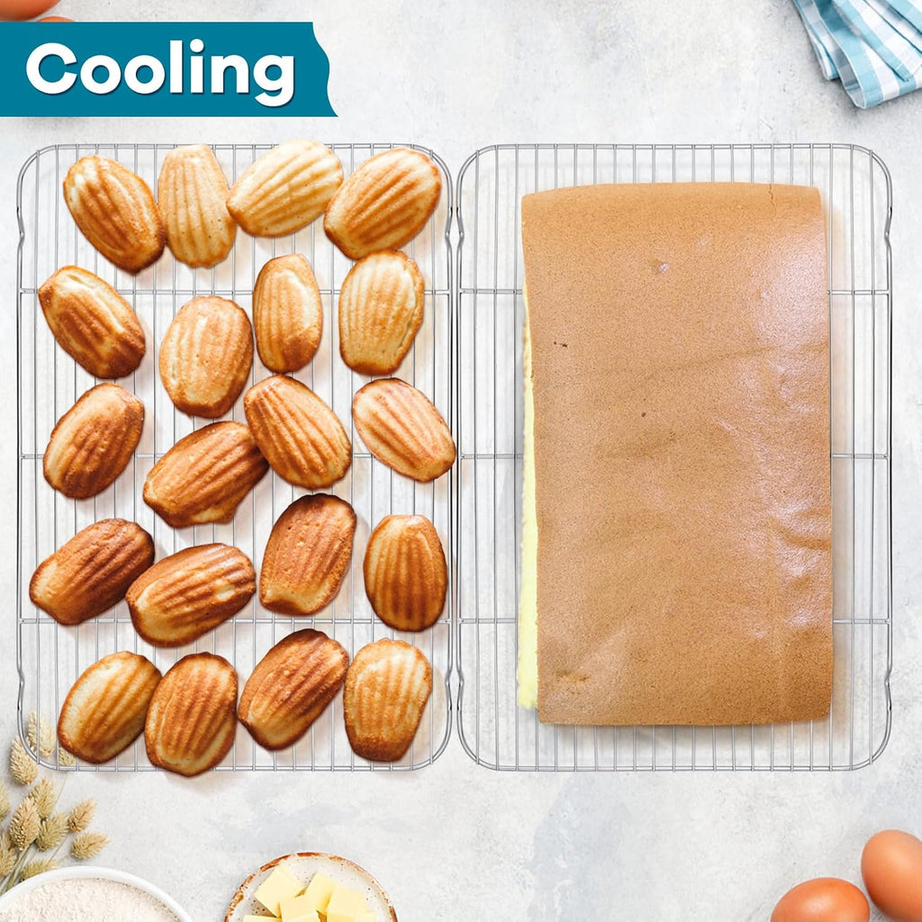 P&P CHEF Baking Cooling Rack Set for Cooking Roasting, 4-Piece Stainless Steel Wire Racks for Oven Use, Healthy & Dishwasher Safe, Rectangle, 16.6 Inch